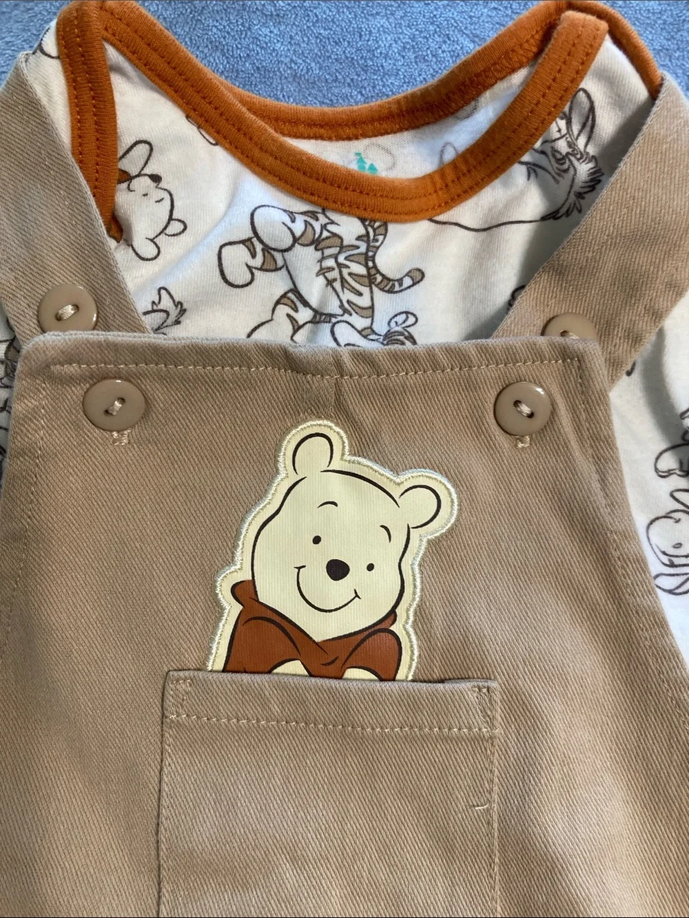 Disney Baby Beige Corduroy Overalls Set with Pooh Print Bodysuit